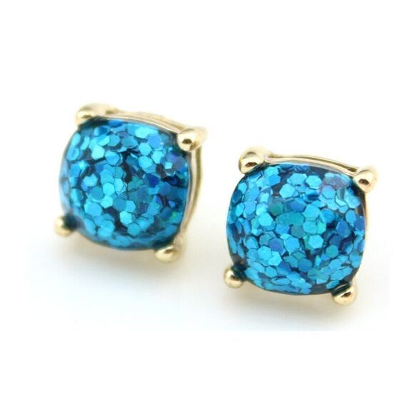 5/$25 Aqua Blue Glitter Gold Tone Earrings - Picture 1 of 6